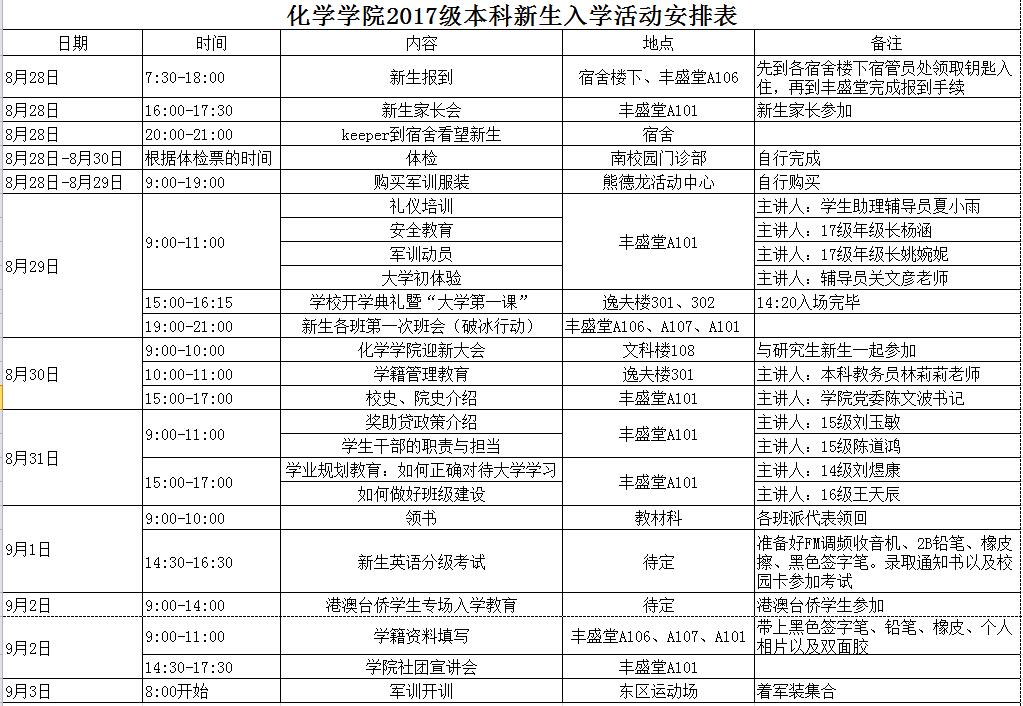 化学学院2017年迎新工作顺利开展 
